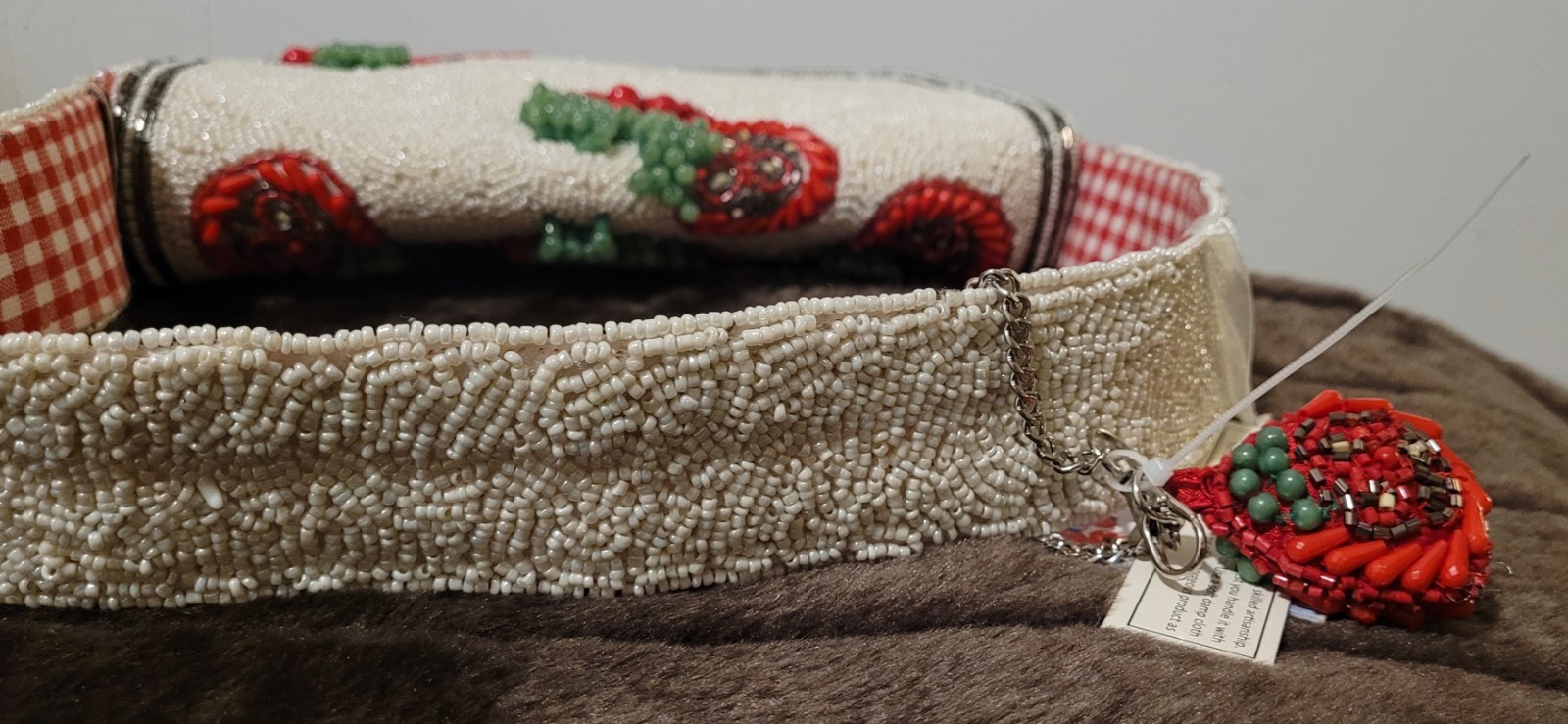 Handmade In India Beaded Tomato Gingham Top Handle Women’s Handbag w/ Charm