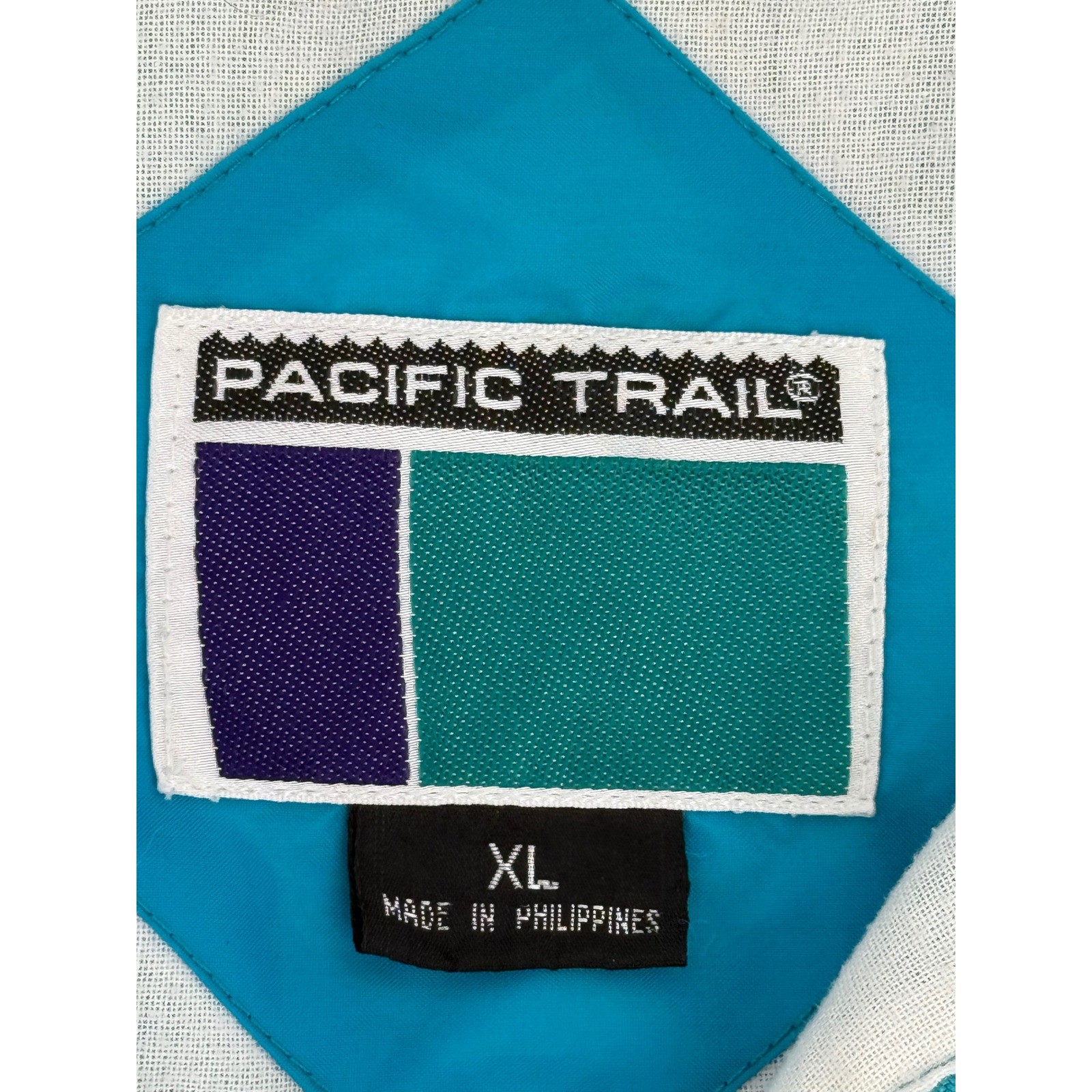 Pacific Trail Vintage Teal Windbreaker Jacket Full Zip Packable Hood 90s Sz XL