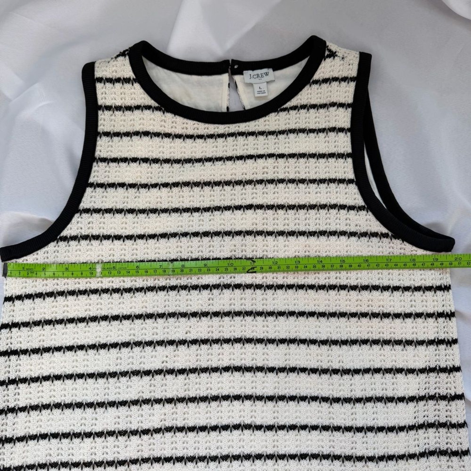 J Crew Textured Stripe Shift Dress Cream Black Knit Large