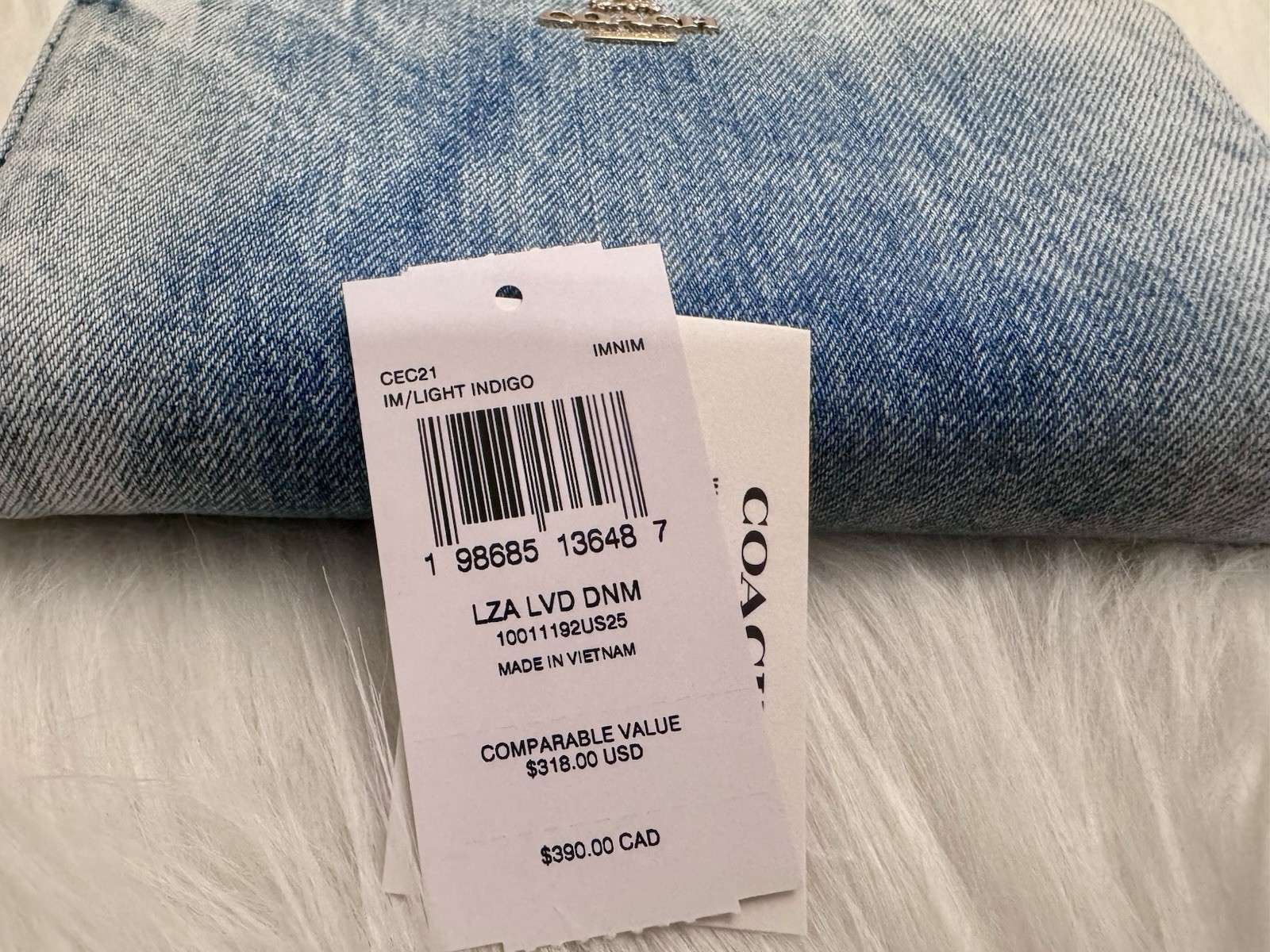 NWT Coach Long Zip Around Wallet In Loved Denim CEC21 in Gold Light Indigo