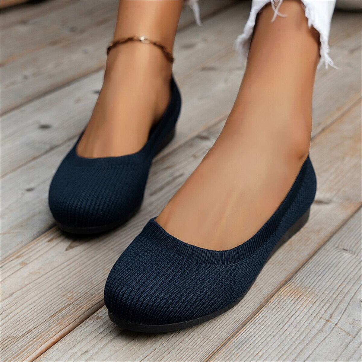 Women’s Ballet Flat Dressy Casual Knit Shoes Slip On Round Toe Women Mesh Flats
