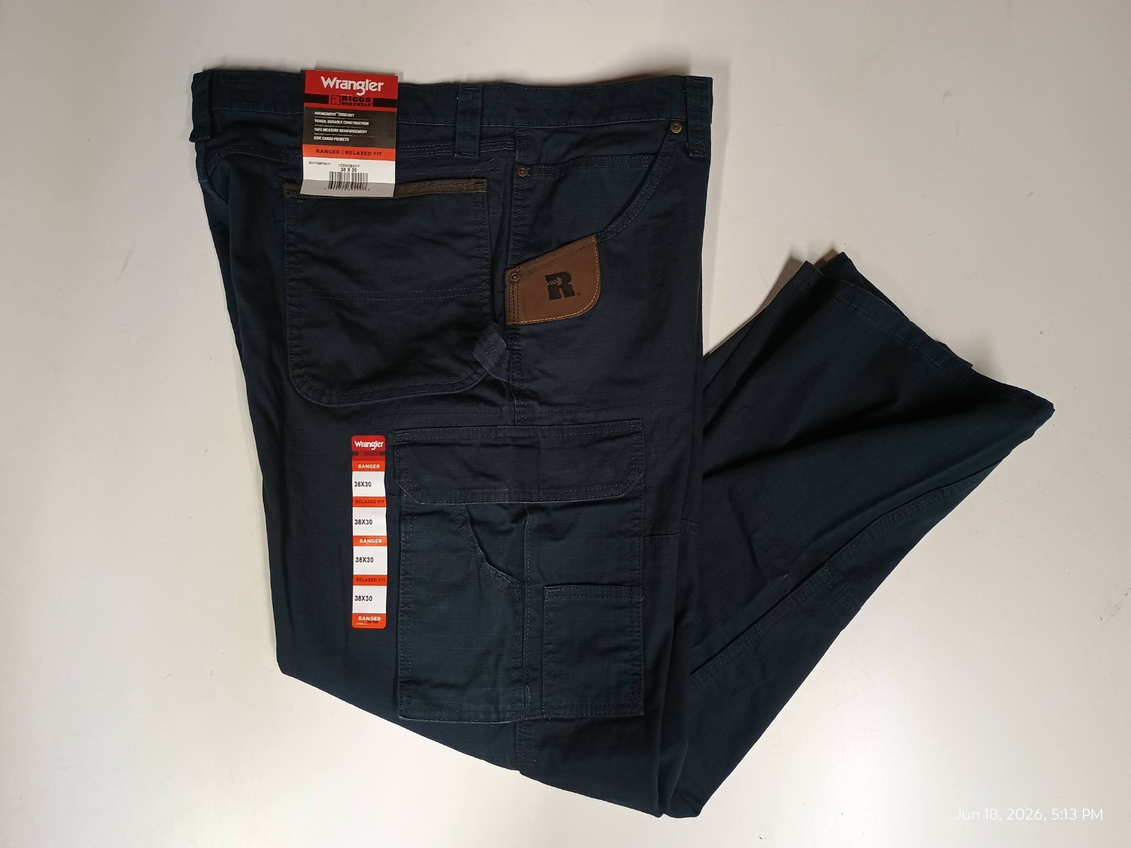 Wrangler Riggs Workwear Pants Men’s 38×30 Navy Ripstop Canvas 103W060NY