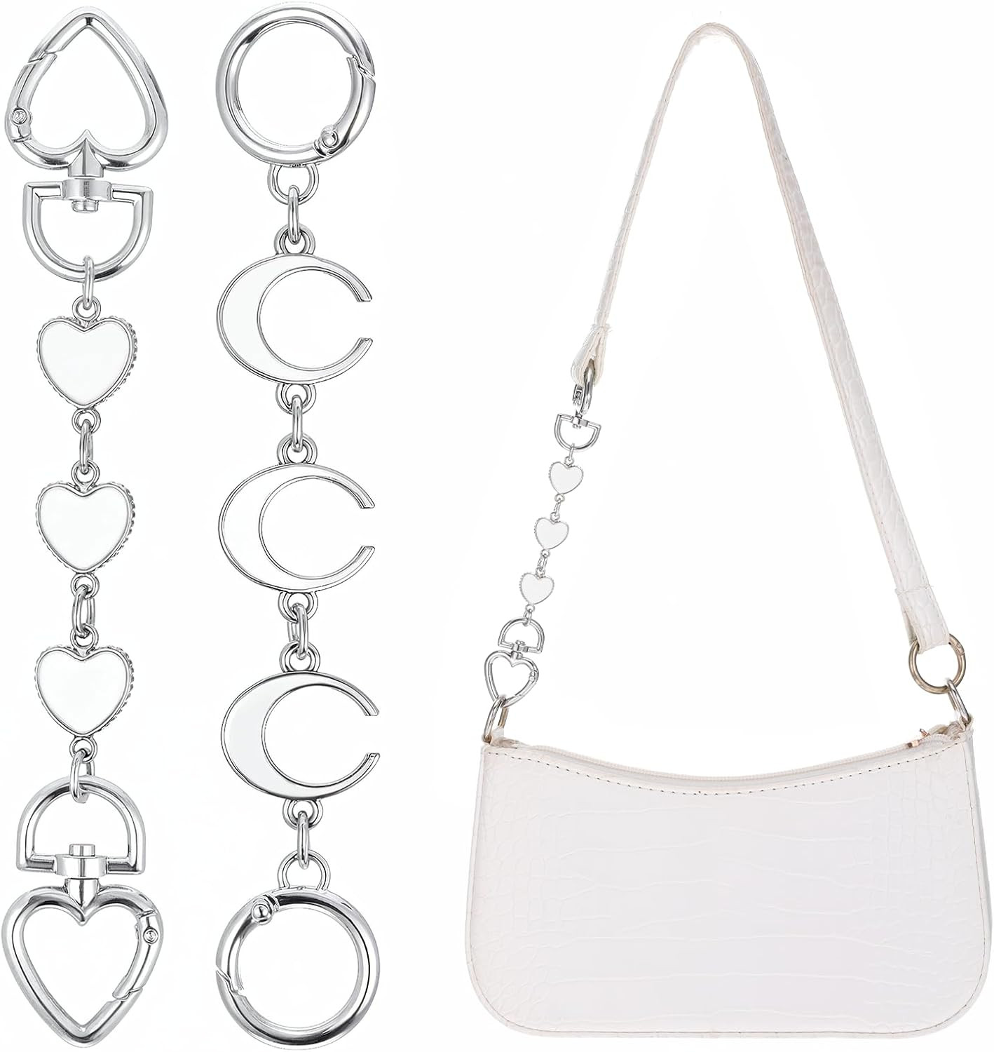 2 Pcs Purse Extender Chain Silver Bag Extender Chain, Heart Moon Purse Strap …