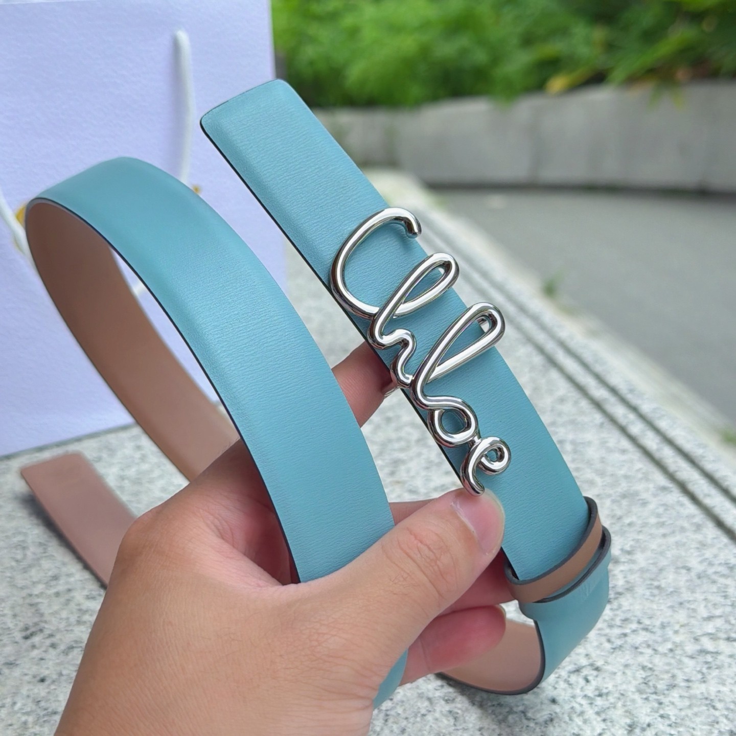 Chloe light blue leather belt