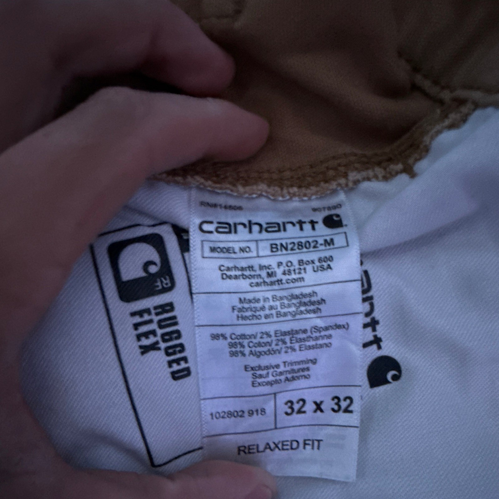 Carhartt Rugged Flex Stretch Canvas Double Front Work Pants Brown 32