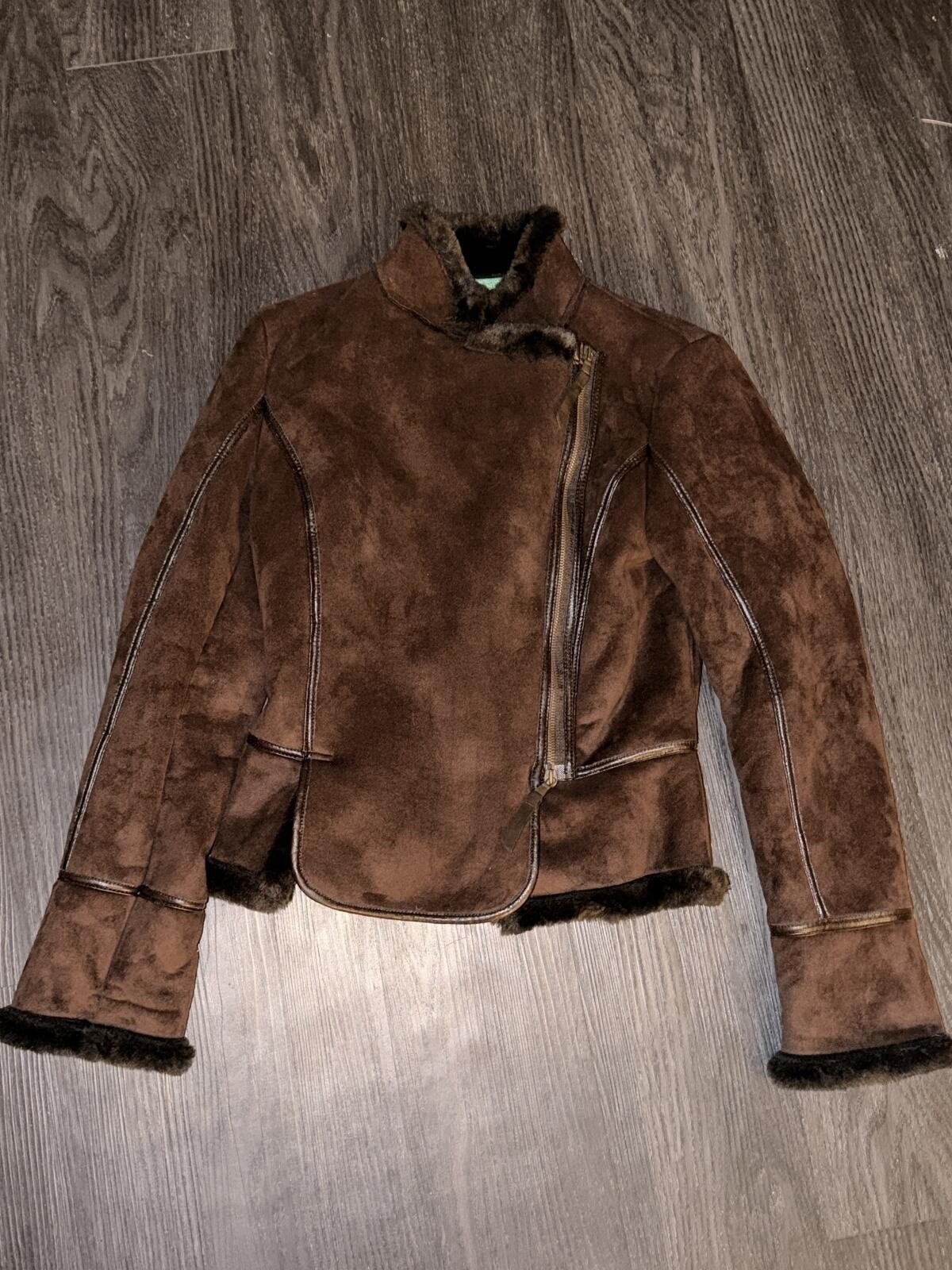 United Colors of Benetton Brown Faux Shearling Moto Jacket IT 42 US S/M