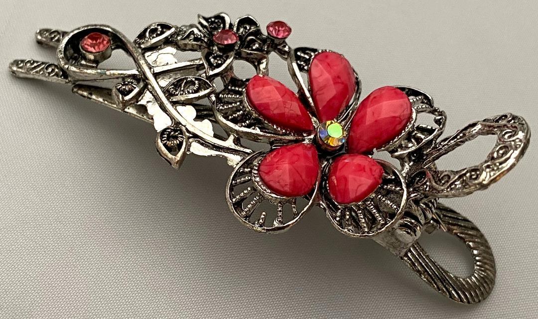 SILVERTONE METAL HAIR CLAMP CRYSTALS OPAQUE STONES SELECT COLOR FREE SHIPPING