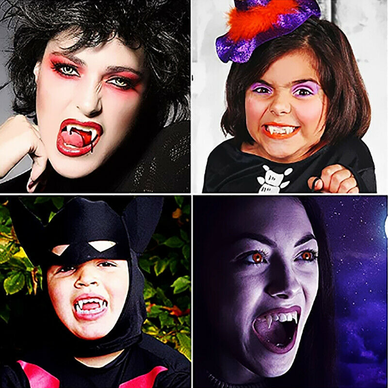 4×Retractable Vampire Teeth Fangs Halloween Cosplay Makeup Zombie Dentures Teeth