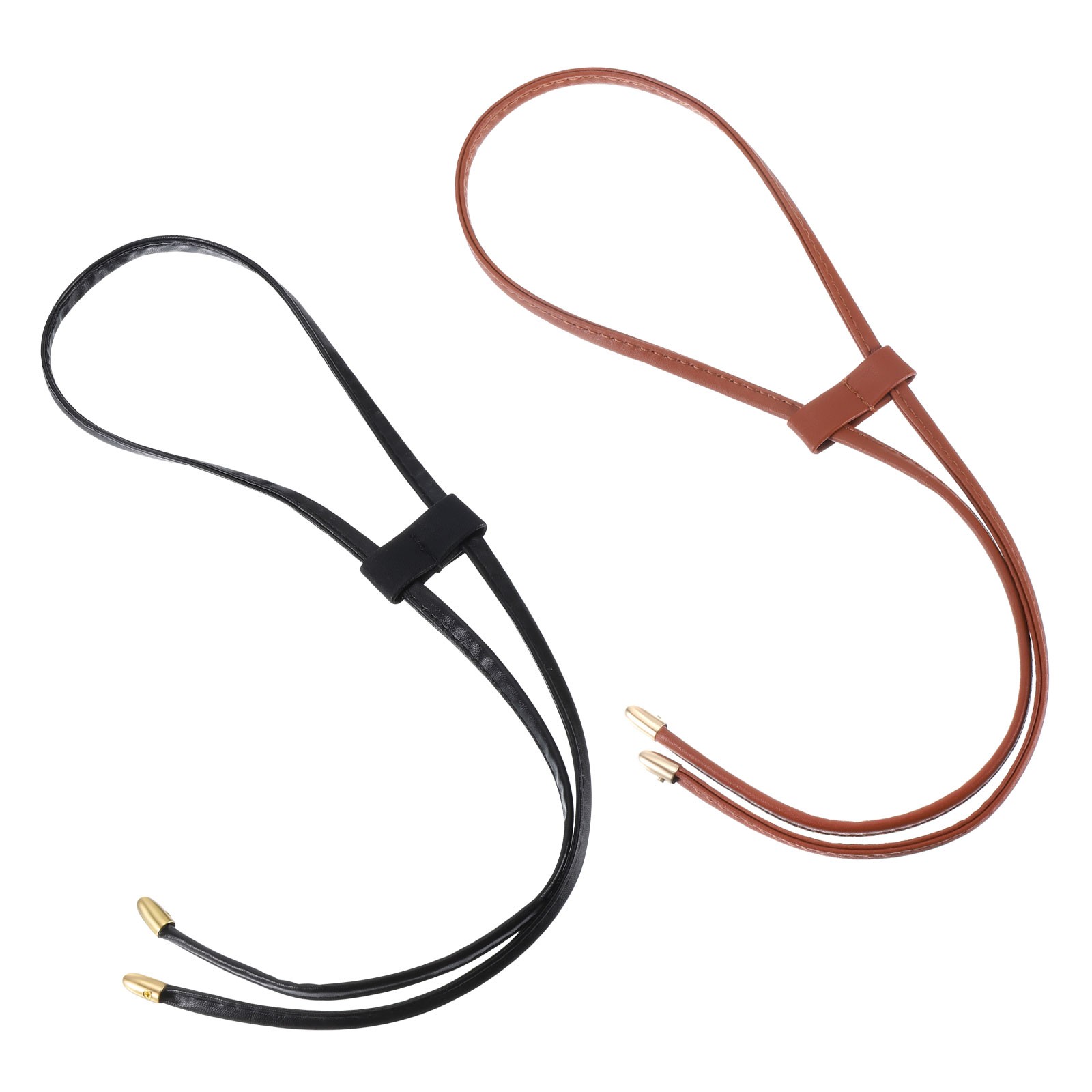 2Pcs 33.7″ Leather Drawstring Pull String Purse Strap for Bucket Bag Brown/Black