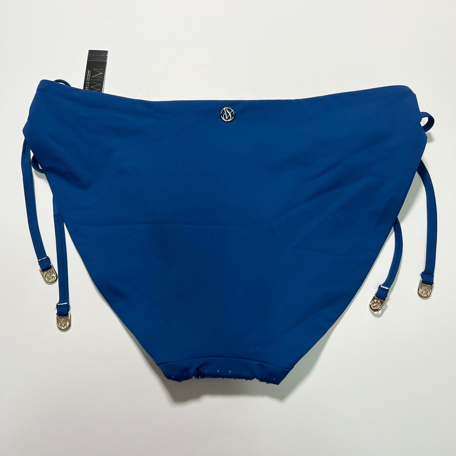 Victoria Secret XL Bikini Bottom DOUBLE Side Tie Shine Sapphire Blue