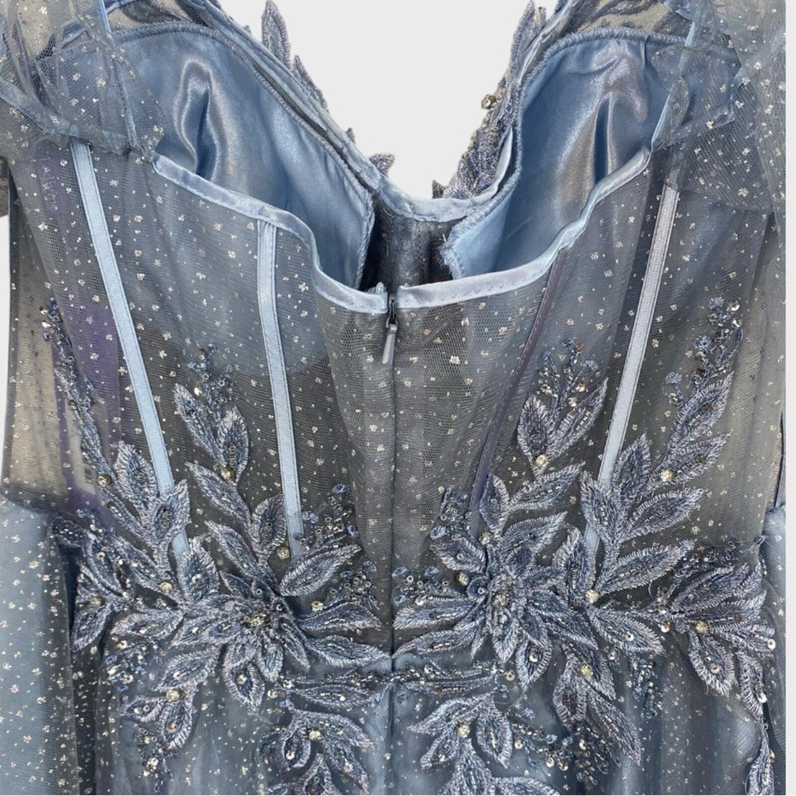 Ladivine by Cinderella Divine Smoky Blue Sheer Bodice Floral A-line Dress NWT 3X