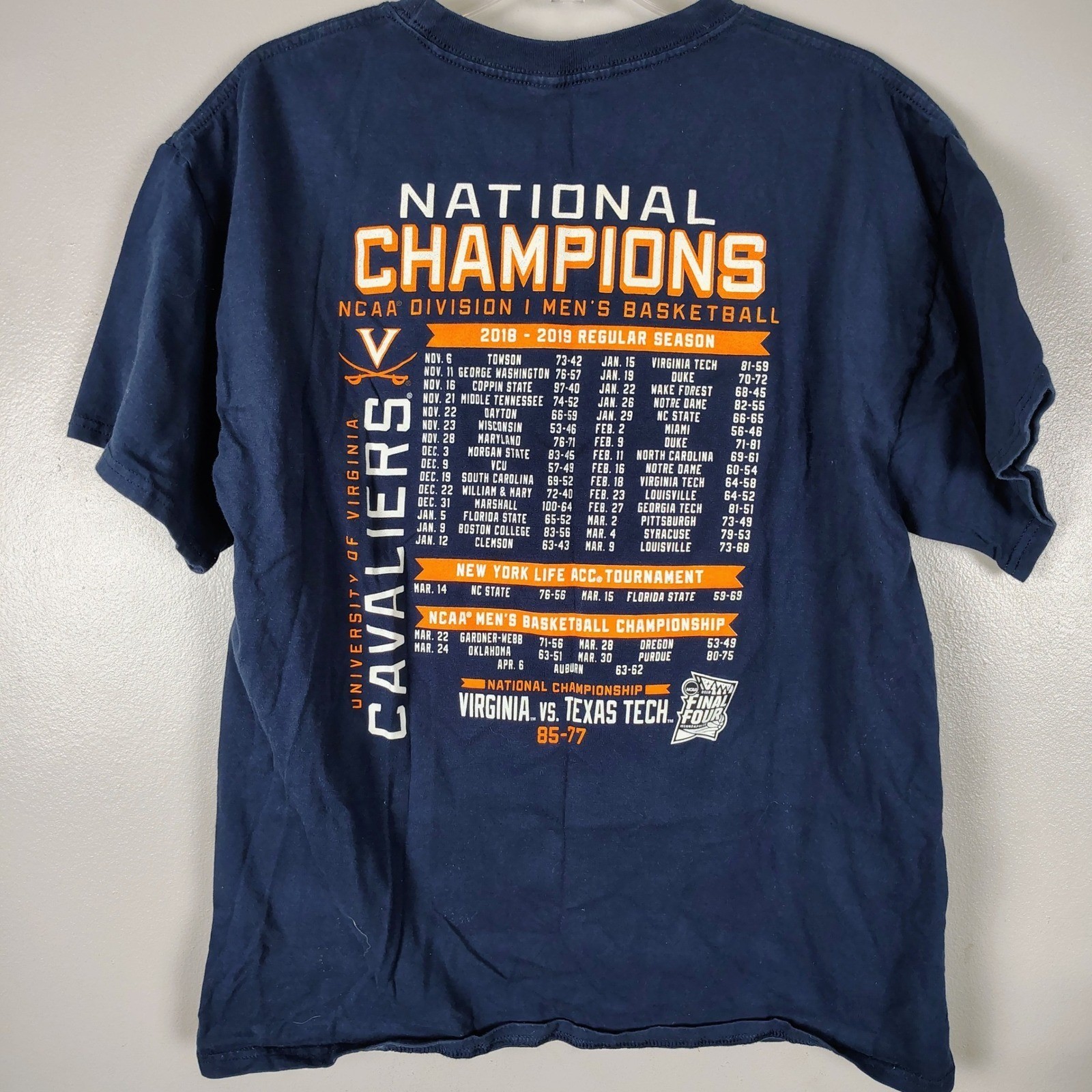 Virginia Cavaliers 2019 NCAA Basketball National Champions Shirt L Hanes Navy
