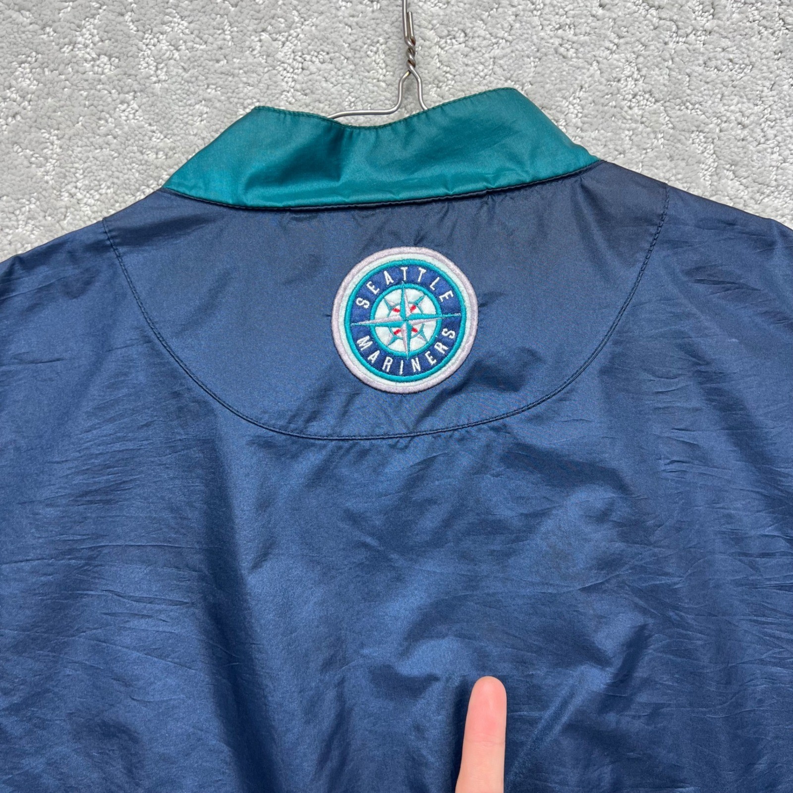 VINTAGE Seattle Mariners Fans Gear Pullover Windbreaker Jacket XL MLB Navy Light