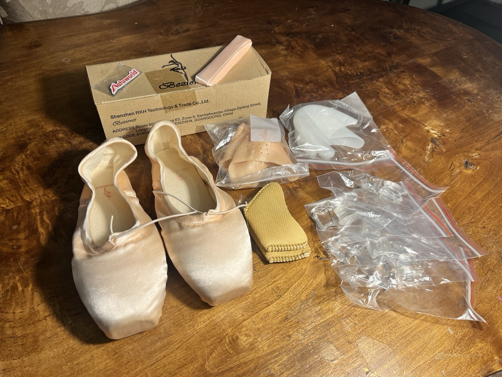 Bezioner Ballet Pointe Shoes Pink Satin BalletDance Shoes with Toe Pads Sz L, 42