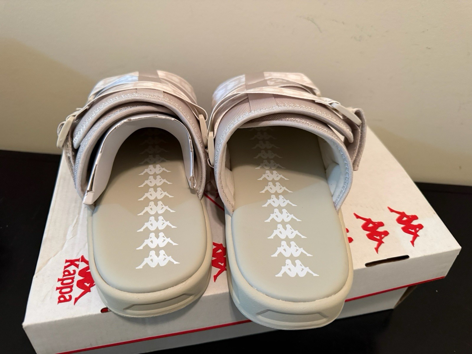 Kappa Logo Buckle Adjustable Strap Slide Sandals Beige Men Synthetic Rubber