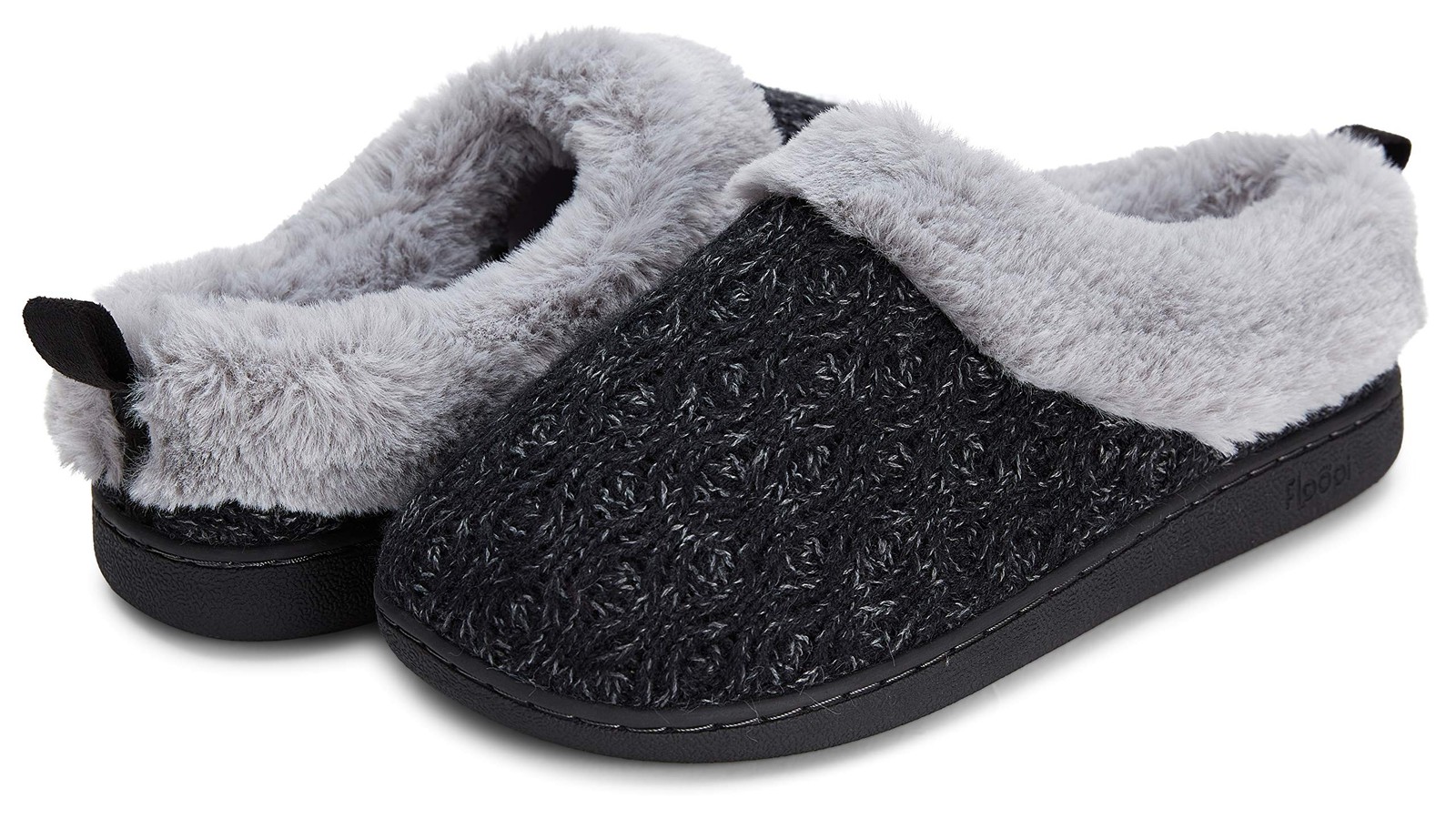 Womens Indoor/Outdoor Patterned Sweater Knit Plush Faux Fur 9-10, 329-black