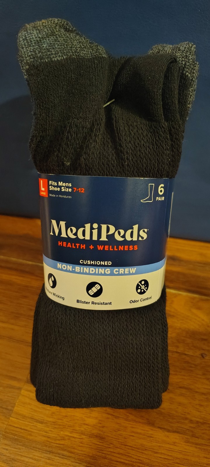 MediPeds Cushioned Non-binding Crew Large Socks 6 Pairs