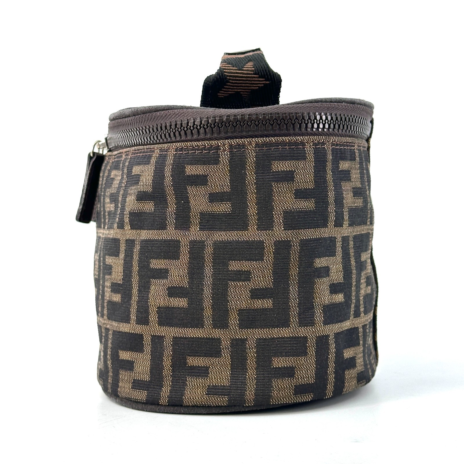 Fendi Zucca Pattern FF Vanity Bag Handbag Pouch Canvas Brown Authentic 0024