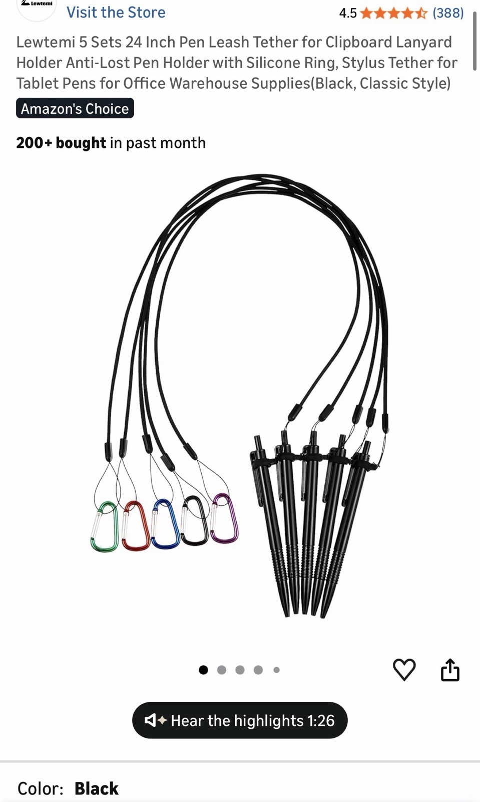 5 Sets 24 Inch Pen Leash for Clipboard Lanyard Holder Pen Silicone Ring Buckle