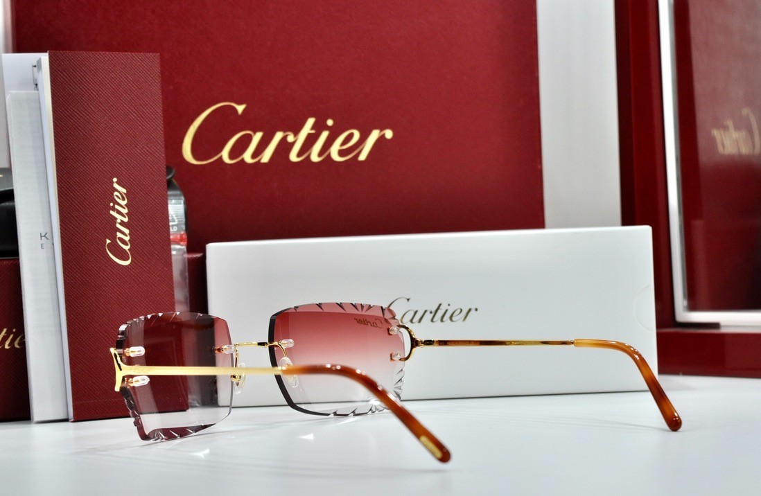 Cartier rimless sunglasses piccadilly glasses Diamond Cut decor BIG C gold Frame