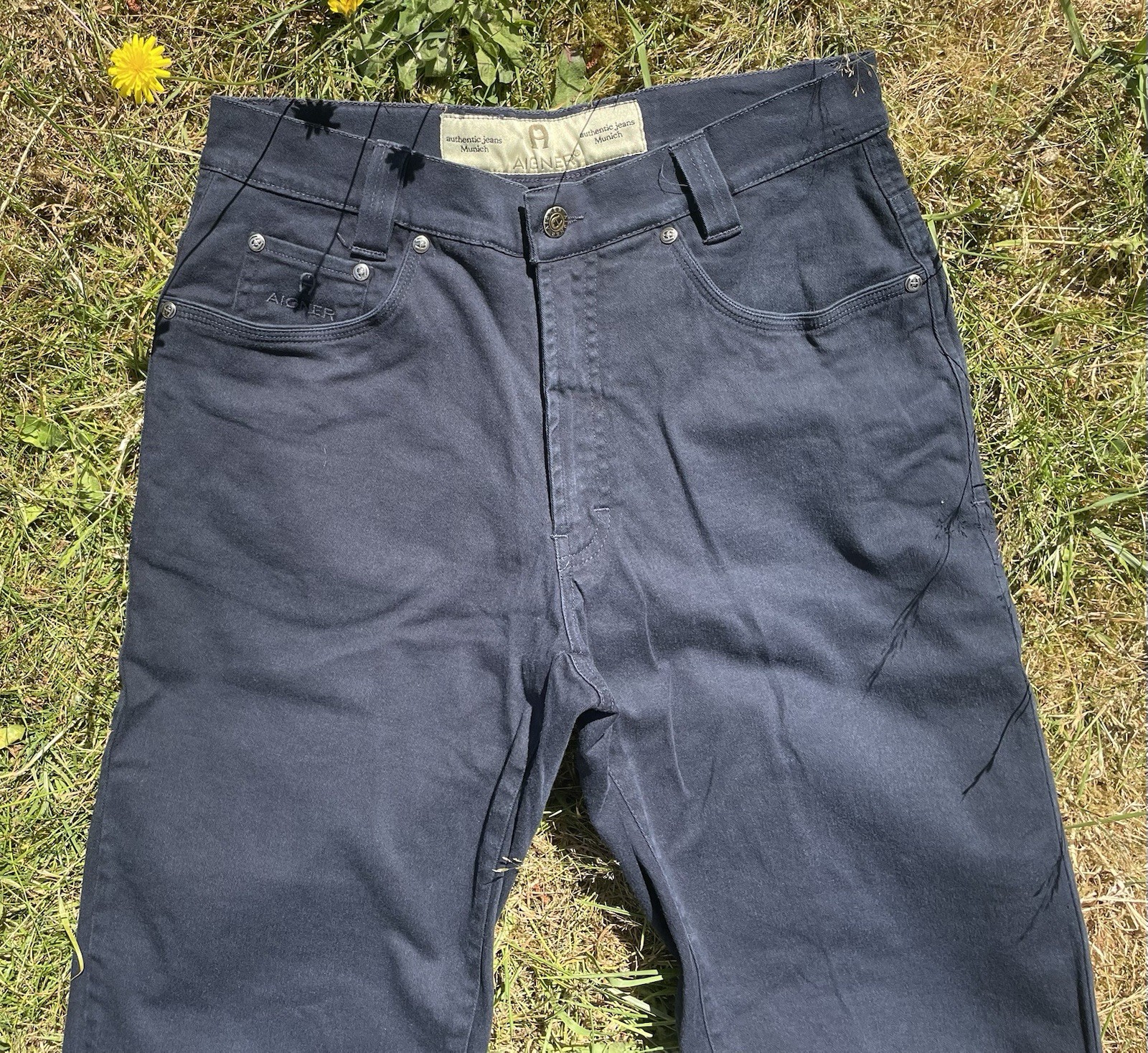 Aigner Munich Jeans 29×28 Fade out Navy blue Stretch Cotton Made in Italy