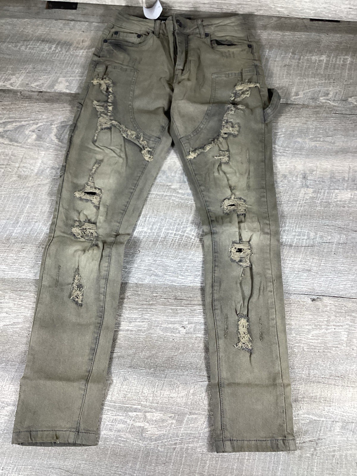 BoohooMAN Skinny Ripped Jeans Mens 28 Washed Gray Carpenter Stretch Distressed