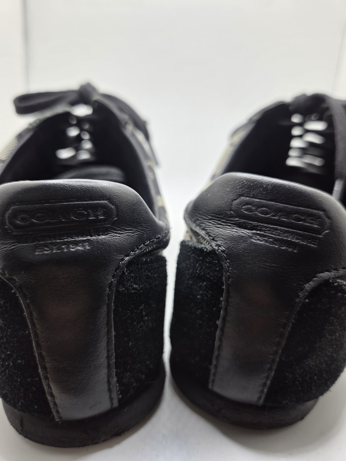 Y2K Coach Joss Sig. Monogram Canvas/Suede Sneakers Black/Gray Q293 Women’s 8.5