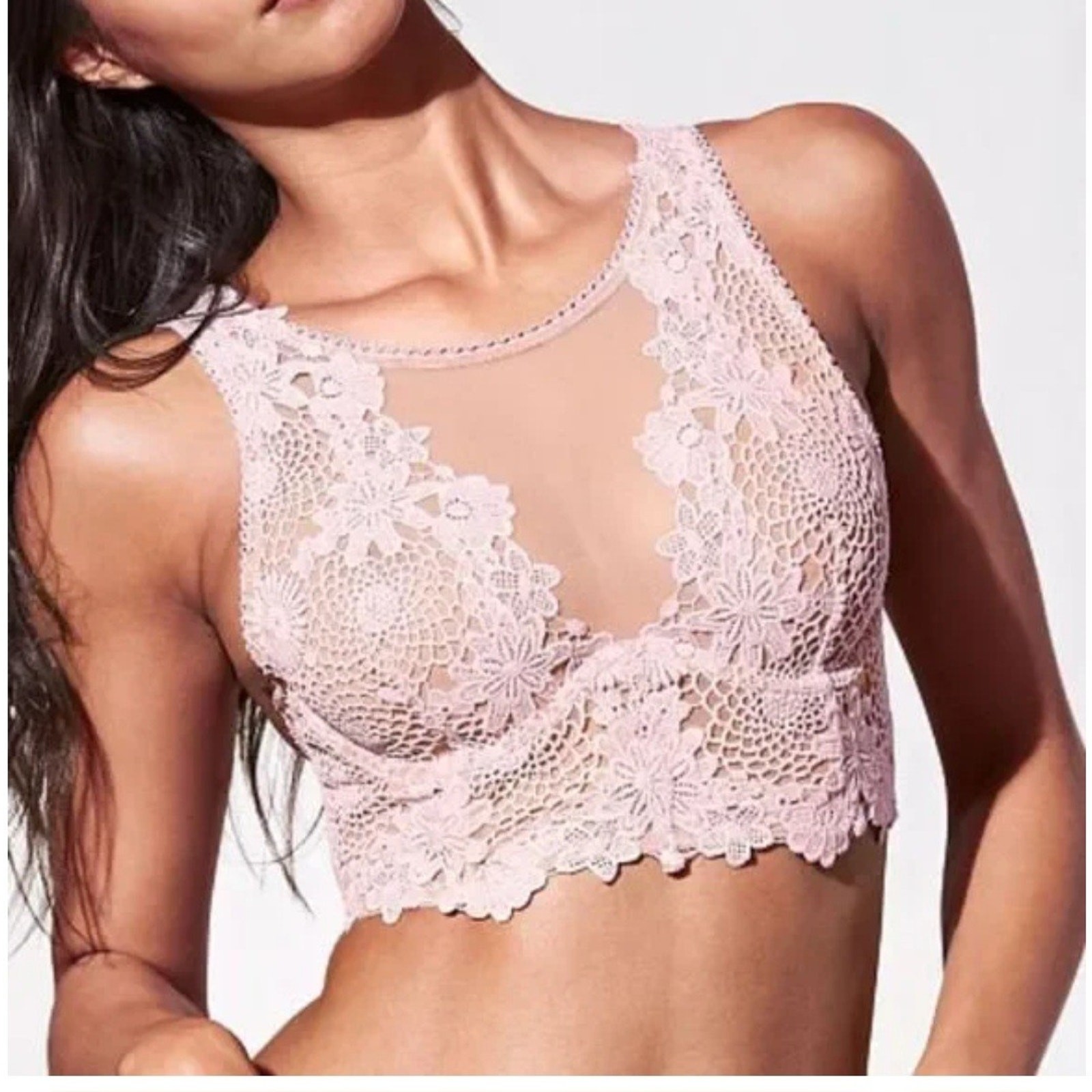 Victoria Secret DREAM ANGELS Lace Mesh Long Line Bra Pink 32 B