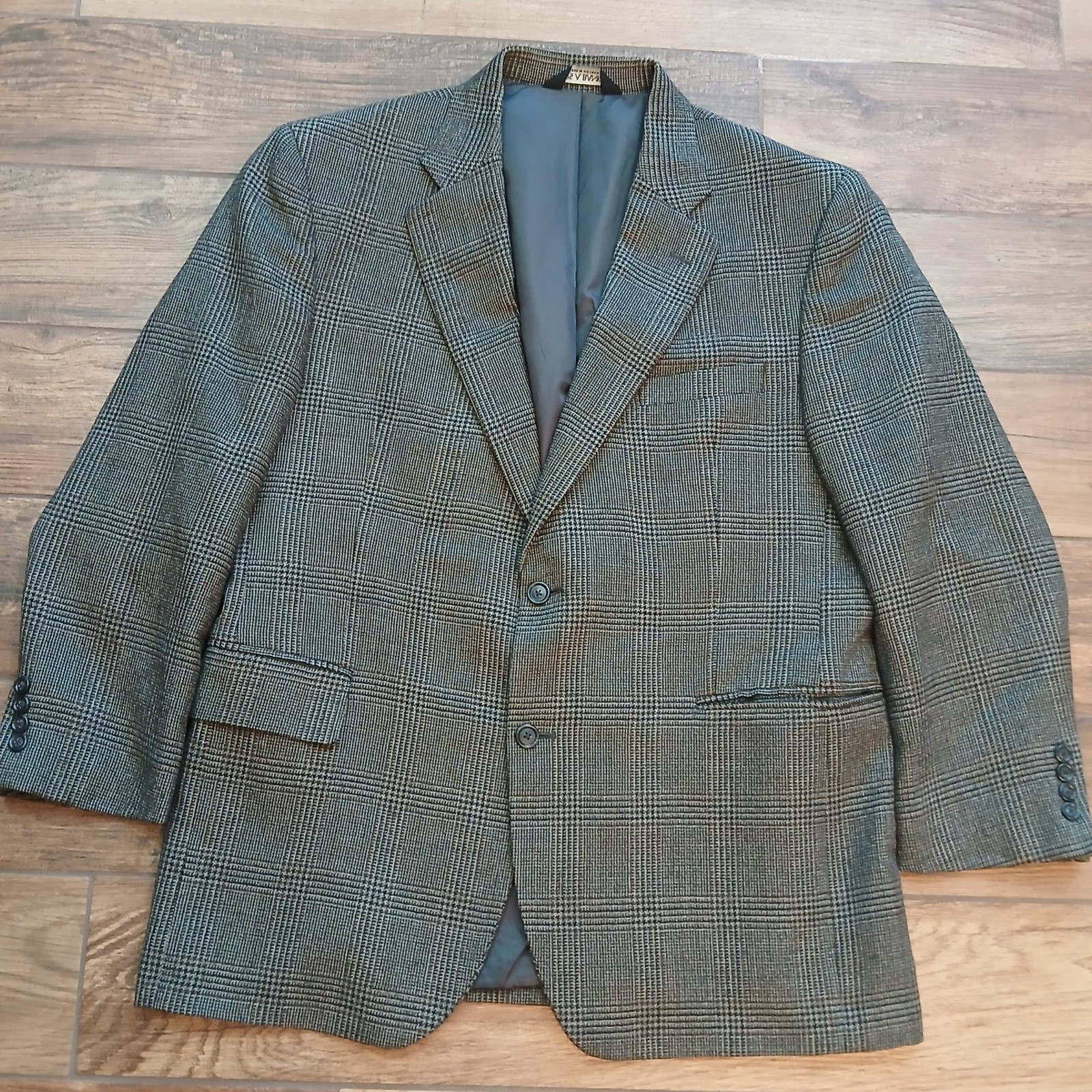 Jos A Bank Blazer Mens 43R Brown Plaid Houndstooth 100% Wool Two Button Coat