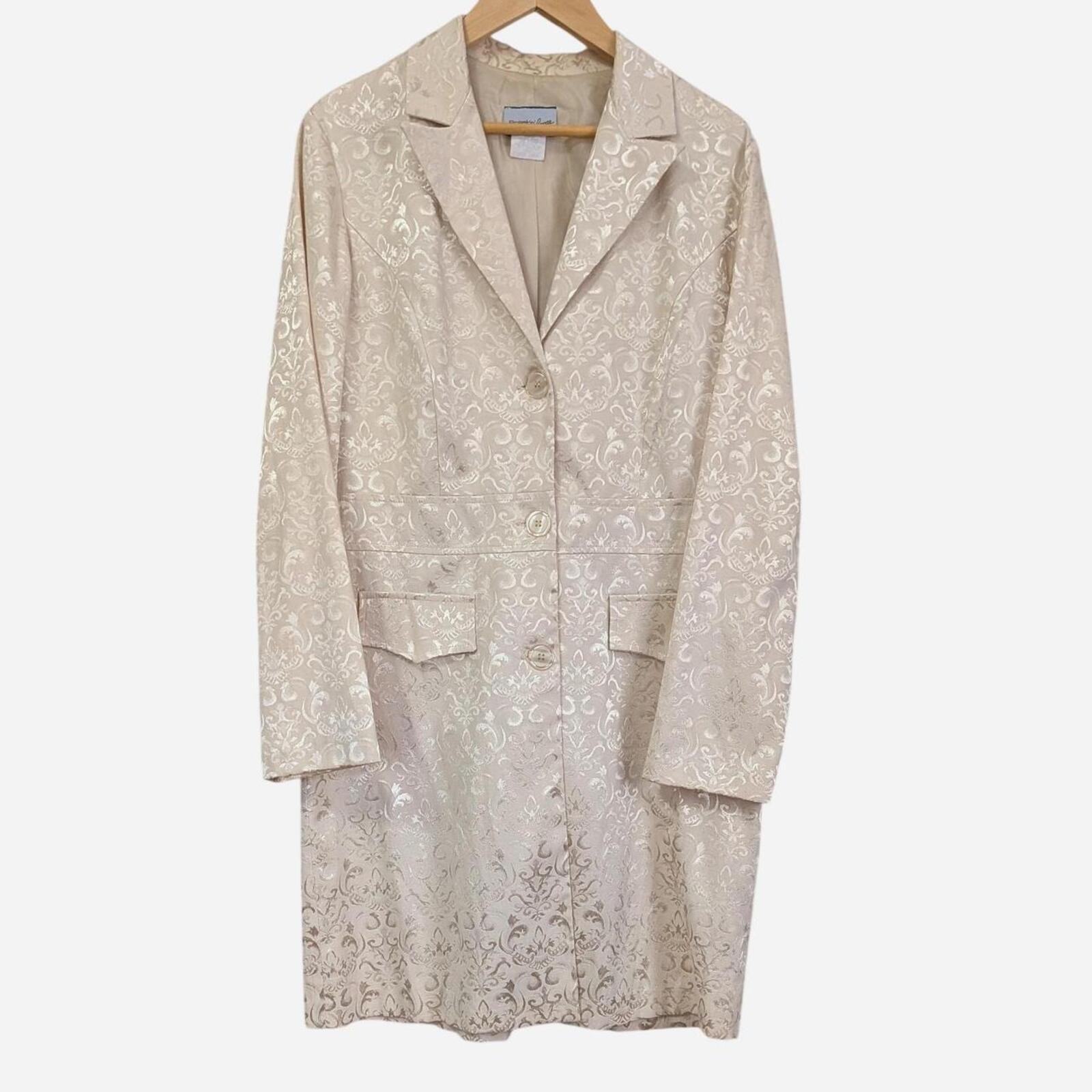1990s Breakin’ Loose Cream Damask Brocade Long Blazer Duster Coat Size Large