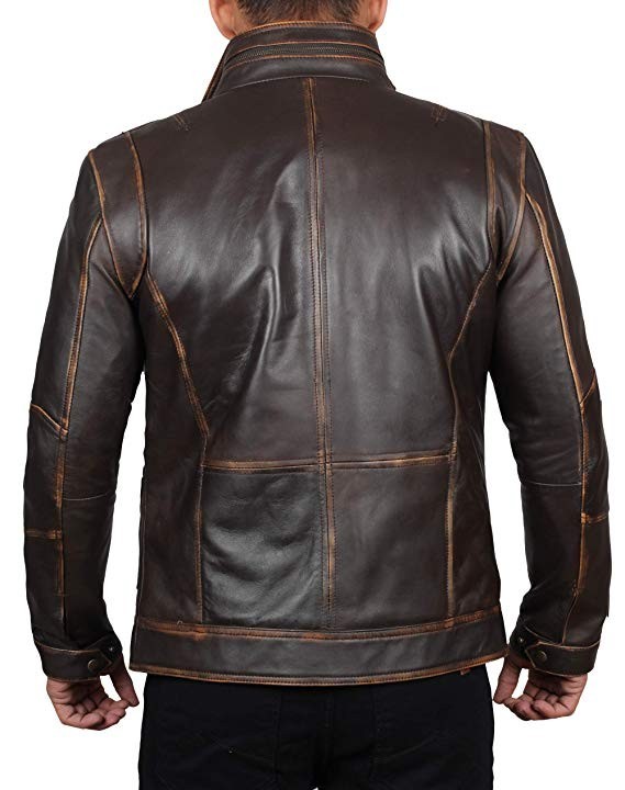 Men’s Distressed Leather RUB-OFF Jacket Vintage Brown Retro Biker Racer Coat