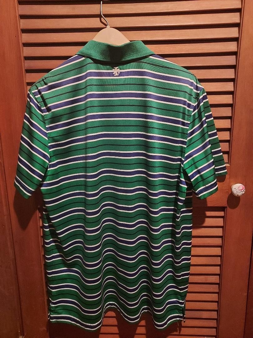Izod Polo Shirt Mens Large Blue Green White Striped Golf Casual Short Sleeve