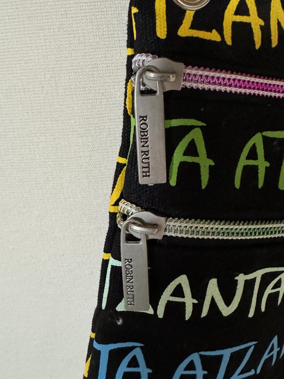Robin Ruth Atlanta Crossbody Bag Black with Yellow Green Blue Letters NWT
