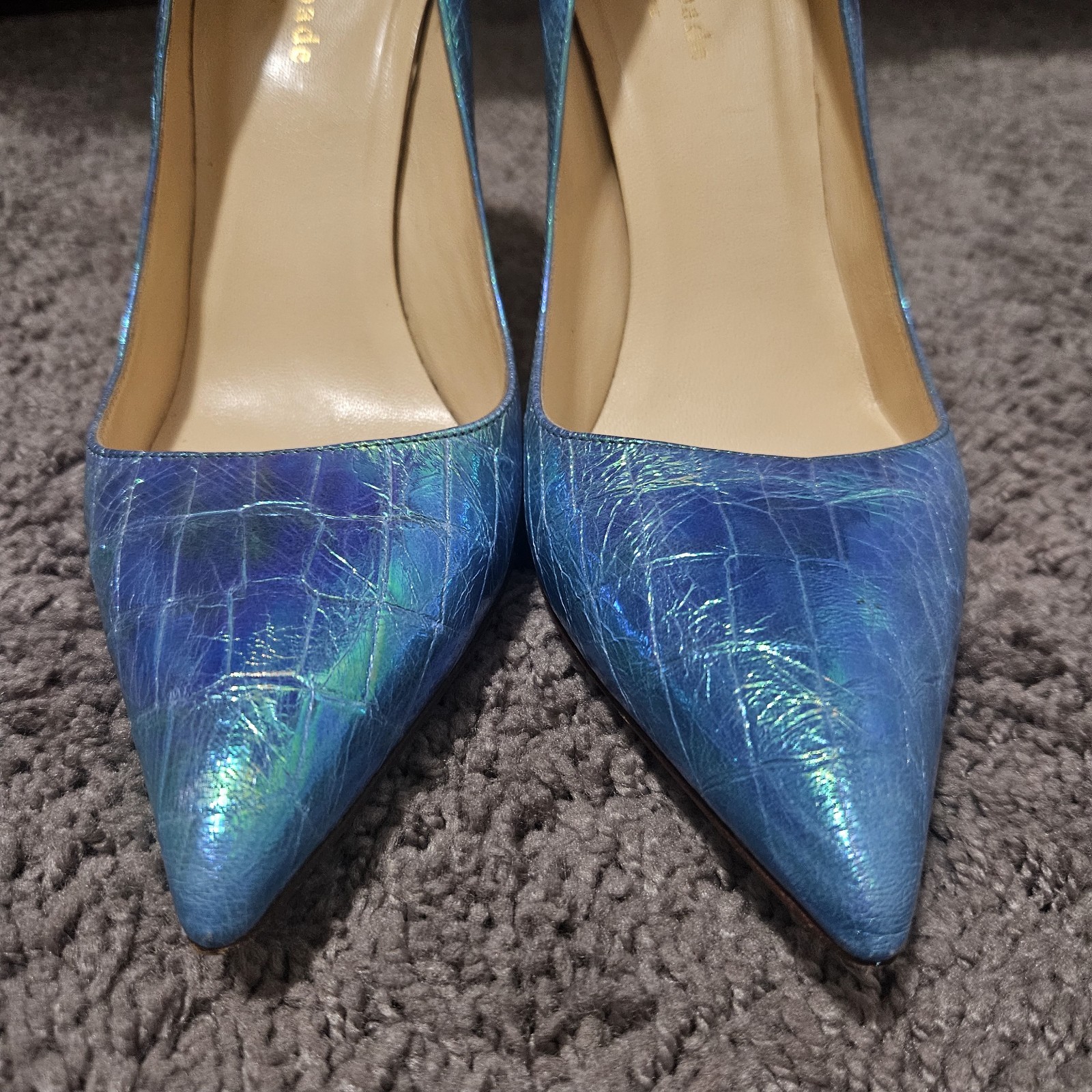 Blue Turquoise Croc Embossed Aquatic Pointy Toe Pump Leather Kate Spade Size 8