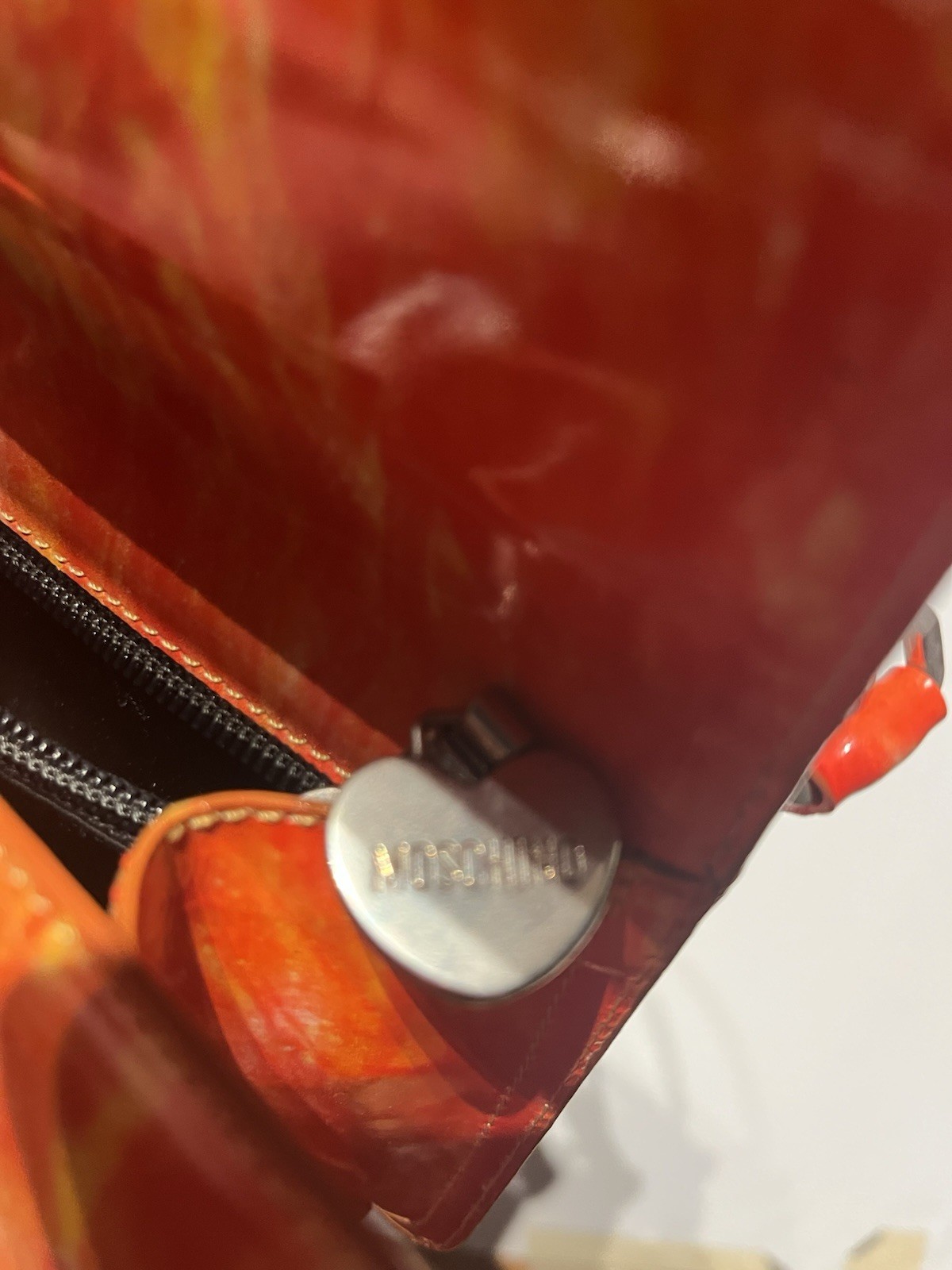 Vintage 90s Y2K Moschino Redwall Heart Locking Satchel Purse Orange Flames RARE