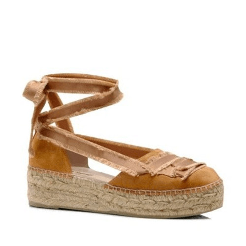 Free People Espadrille Sandals Destino Peachy Sand Suede Lace-Up Platforms 36 US