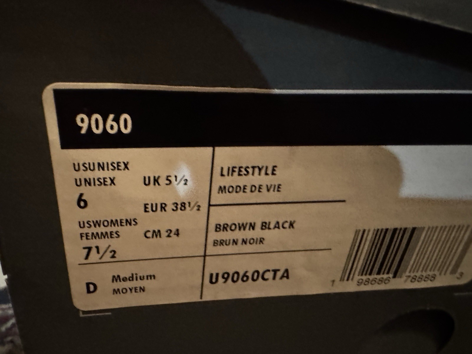 New Balance 9060 Arid Stone Black Cement Running Shoes Size 6 Men / 7.5 Women