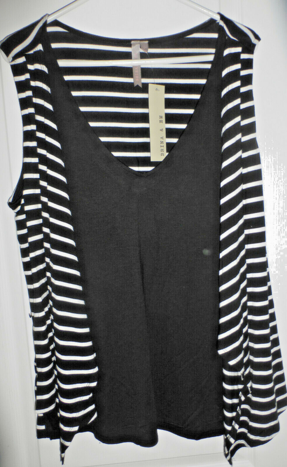 BRINA & EM Womens Layered Sleeveless Blouse Top, Black/White, Size XL, NWT