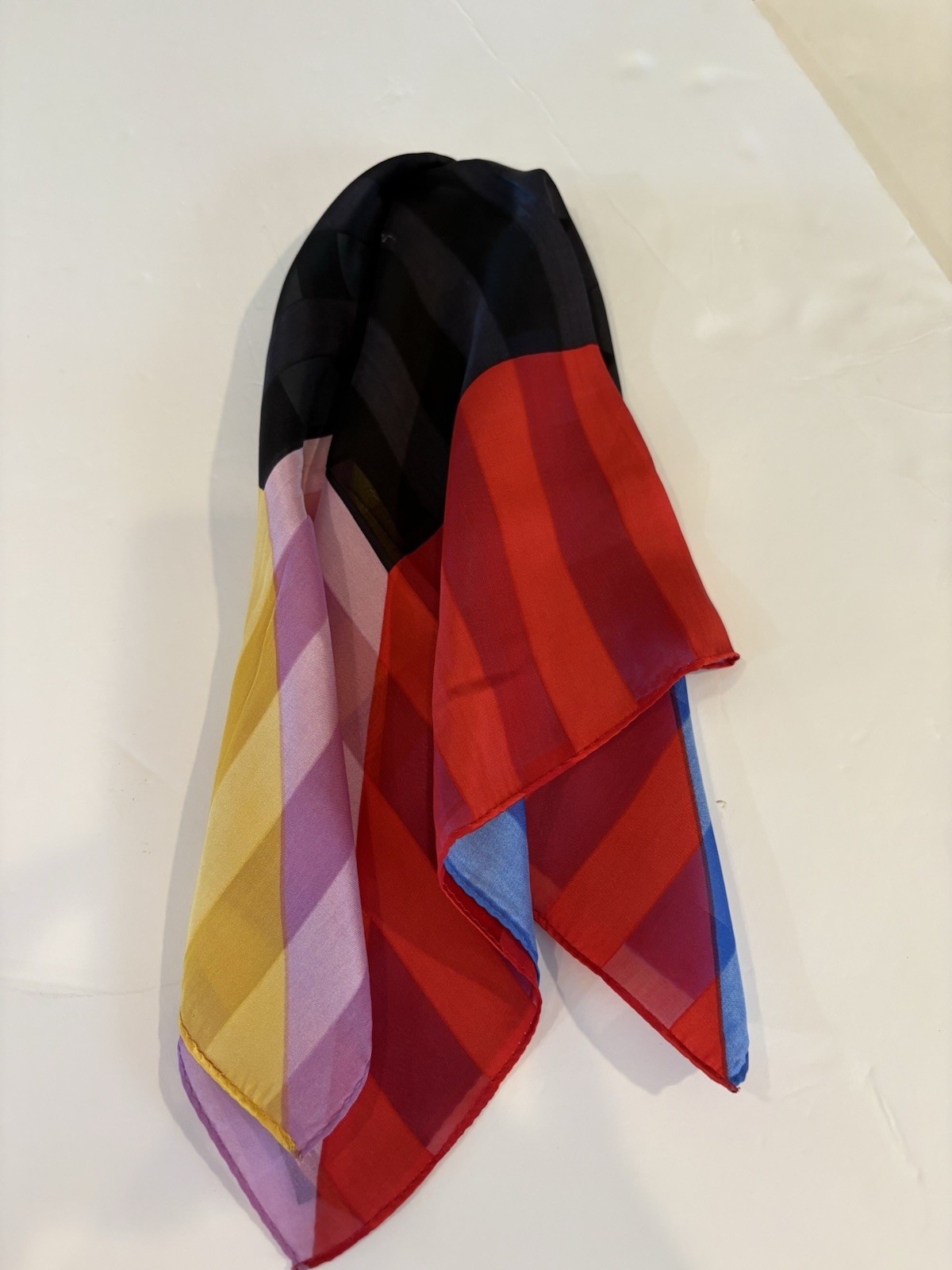 Echo Scarf Silk Red Blue Purple Yellow Black Bold Colors 22” Square