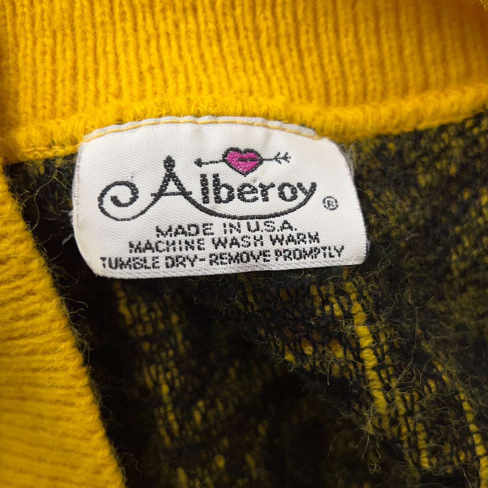 Alberoy Cardigan Sweater Womens Medium Yellow Geometric Vintage Hipster Retro