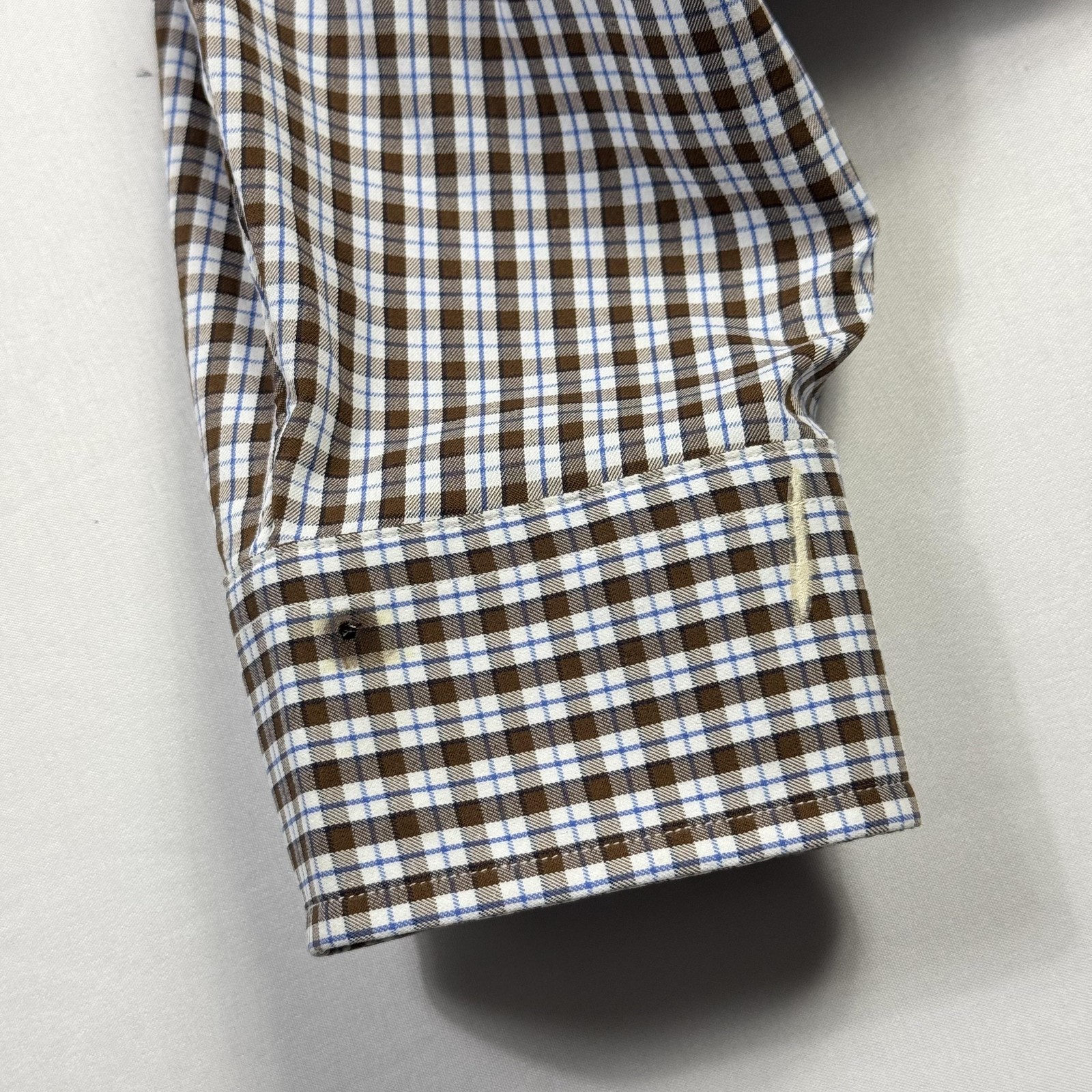 Ralph Lauren Button Shirt Mens Large Brown Blue Plaid Nylon Elastane Long Sleeve