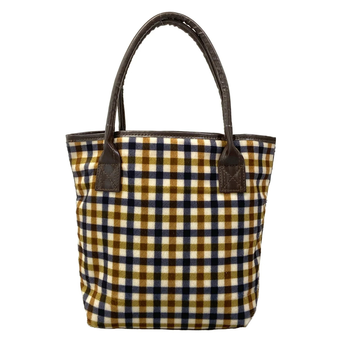 Aquascutum White Navy Brown Chemical Fiber Synthetic Leather Tote Bag