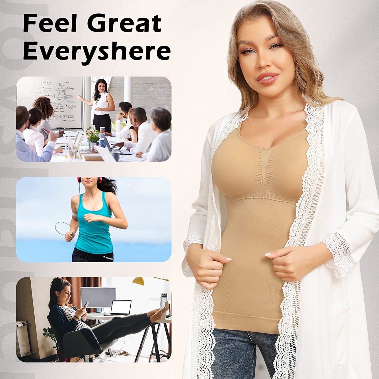 Women Shapewear Camisoles With Built in Bra Tummy Control Tank Tops Body Shaper