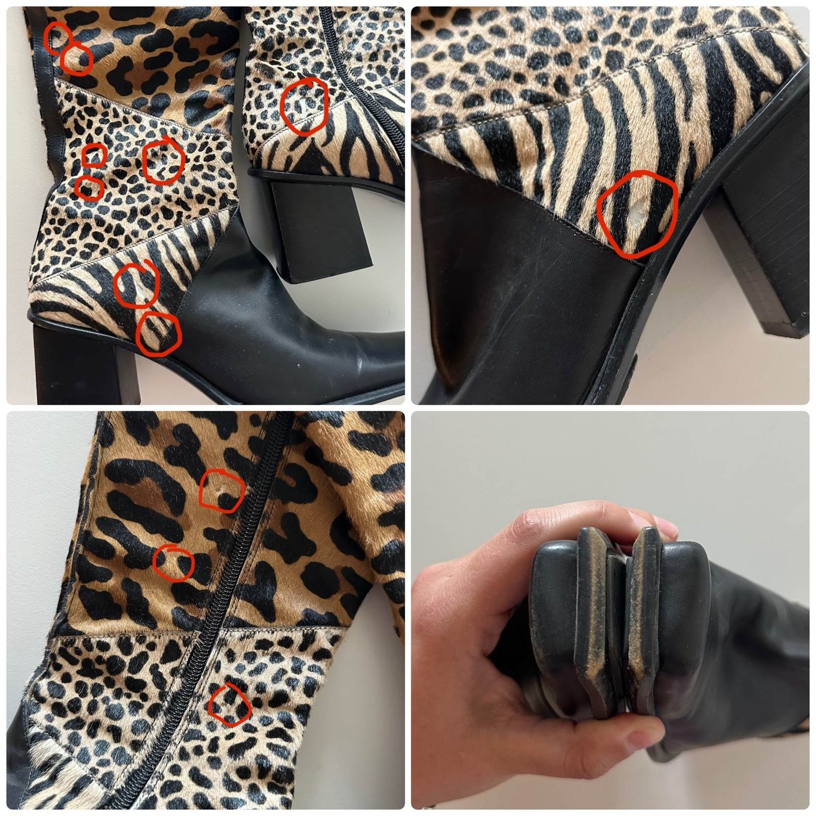 Vintage Y2K Sergio Rossi Patchwork Pony Hair Leather Tall Boots 38.5 Leopard