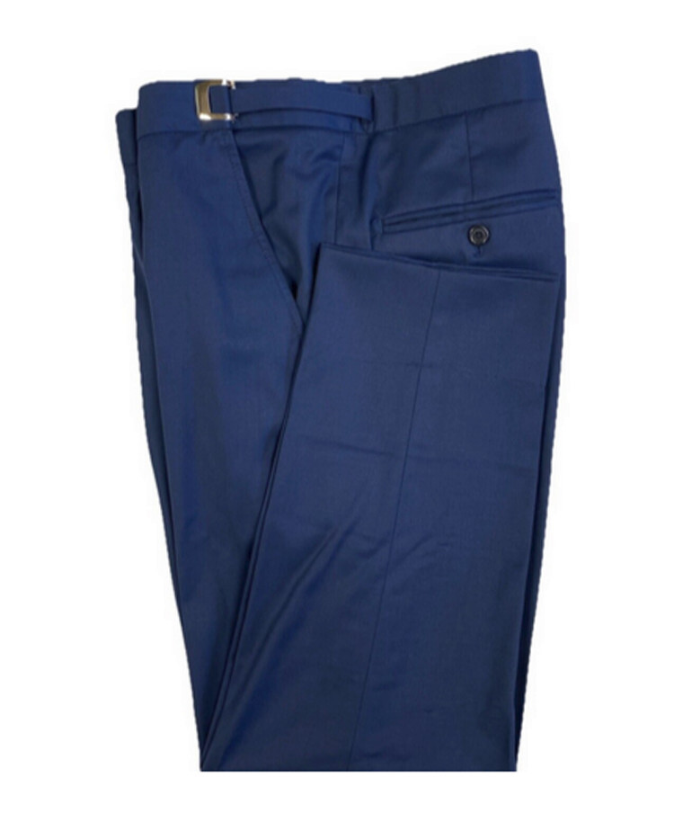 Men’s Blue Suit Pants 100% Wool Flat Front Short Rise Adjustable 27-29″ Waist