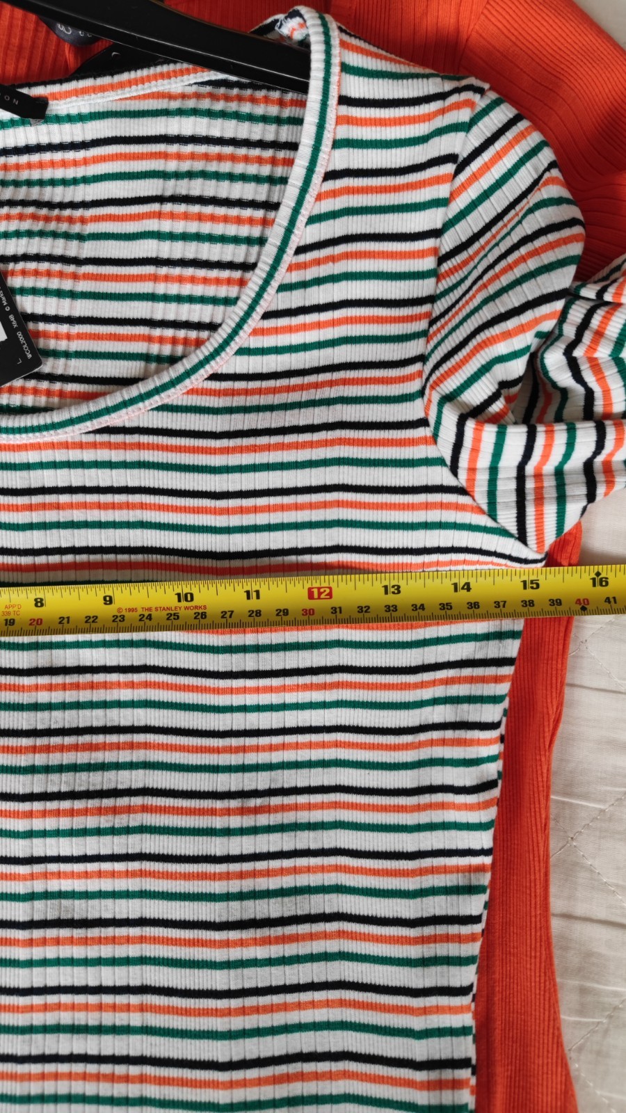 BNWT bundle x2 M&S S 10 green orange waffle texture coton t shirts stretch strip