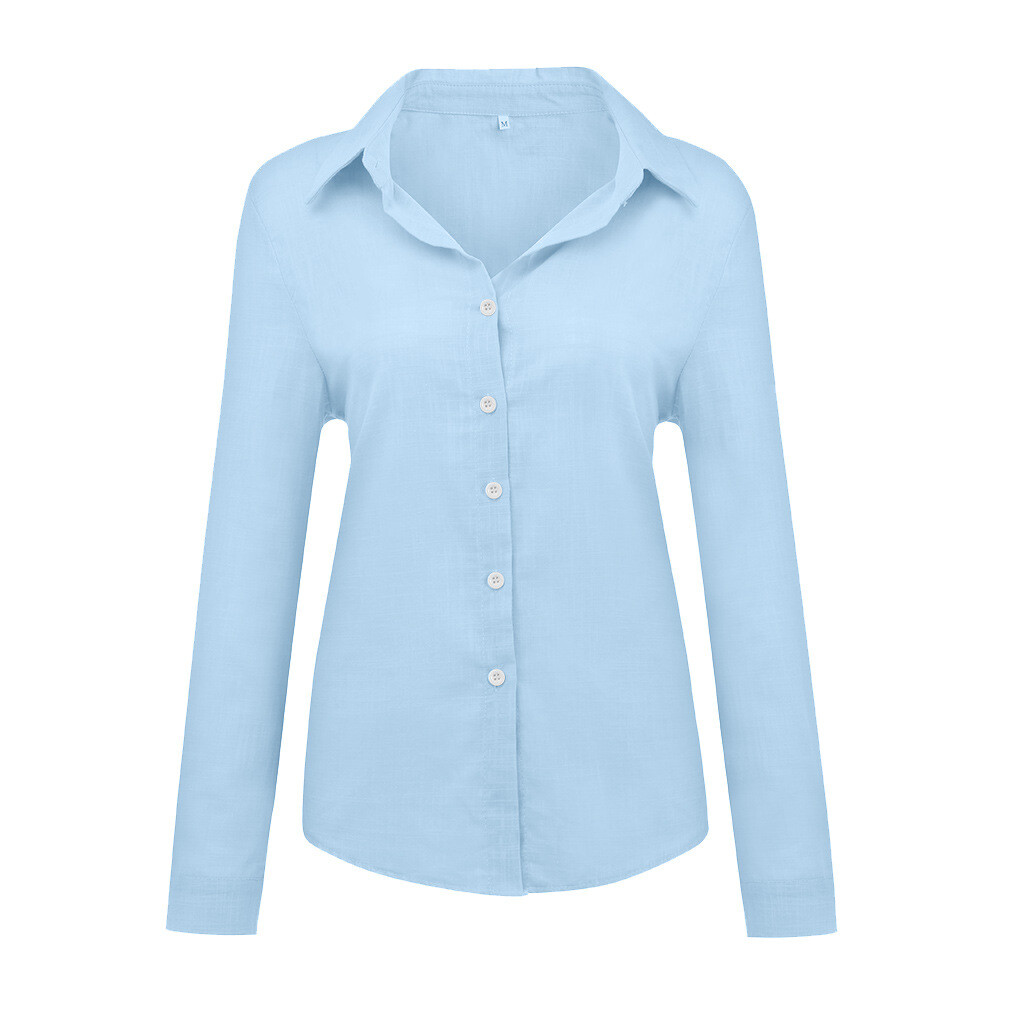 Women’s Long Sleeve Cotton Linen Shirt Elegant Casual Button Down Blouse Tops