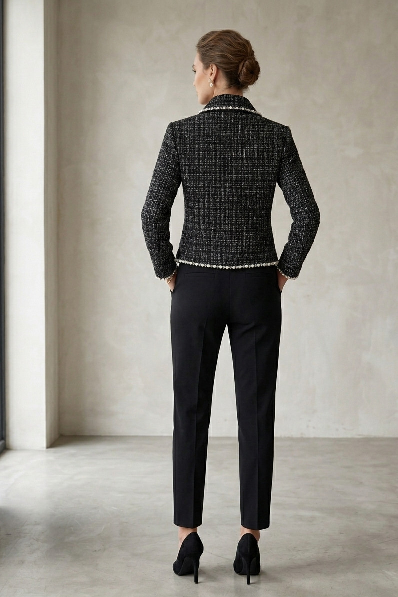 Pearl-Crystal Tweed Blazer Black, Sample, Size S The Noli Shop