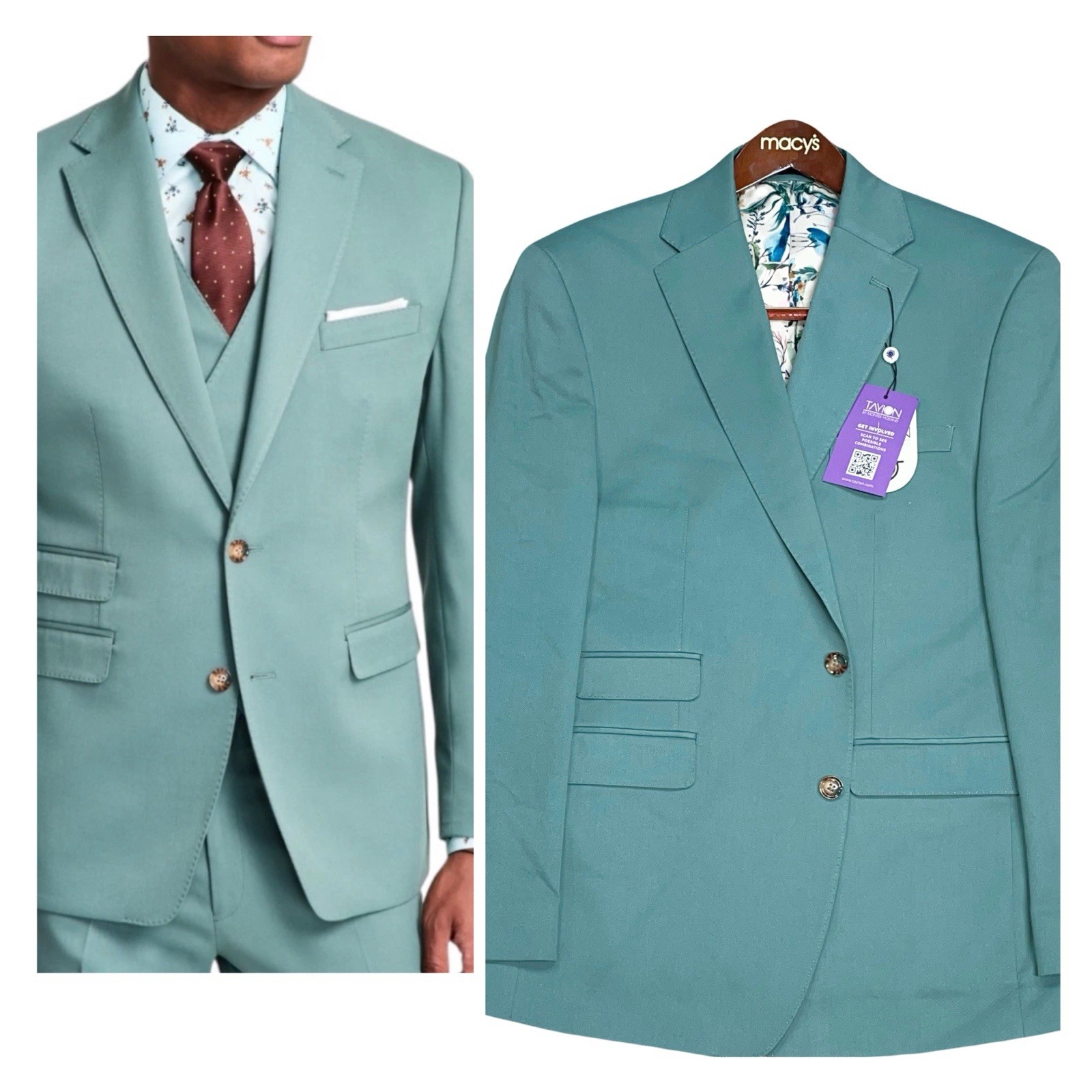 Tayion 42R Classic fit Suit Jacket Blazer Moss Green Solid Sport Coat New NWT