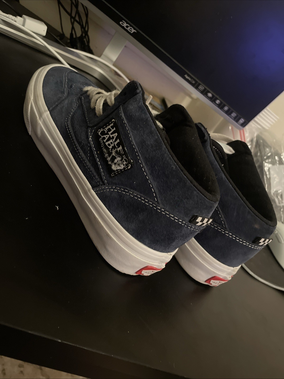 vans skate mens 6.5 half cab leather suede navy blue